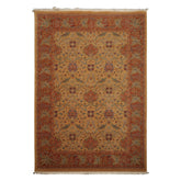6x9 Gold, Burnt Orange, Green Color Machine Made French Aubusson Savonnerie New Zealand Wool Transitional Oriental Rug
